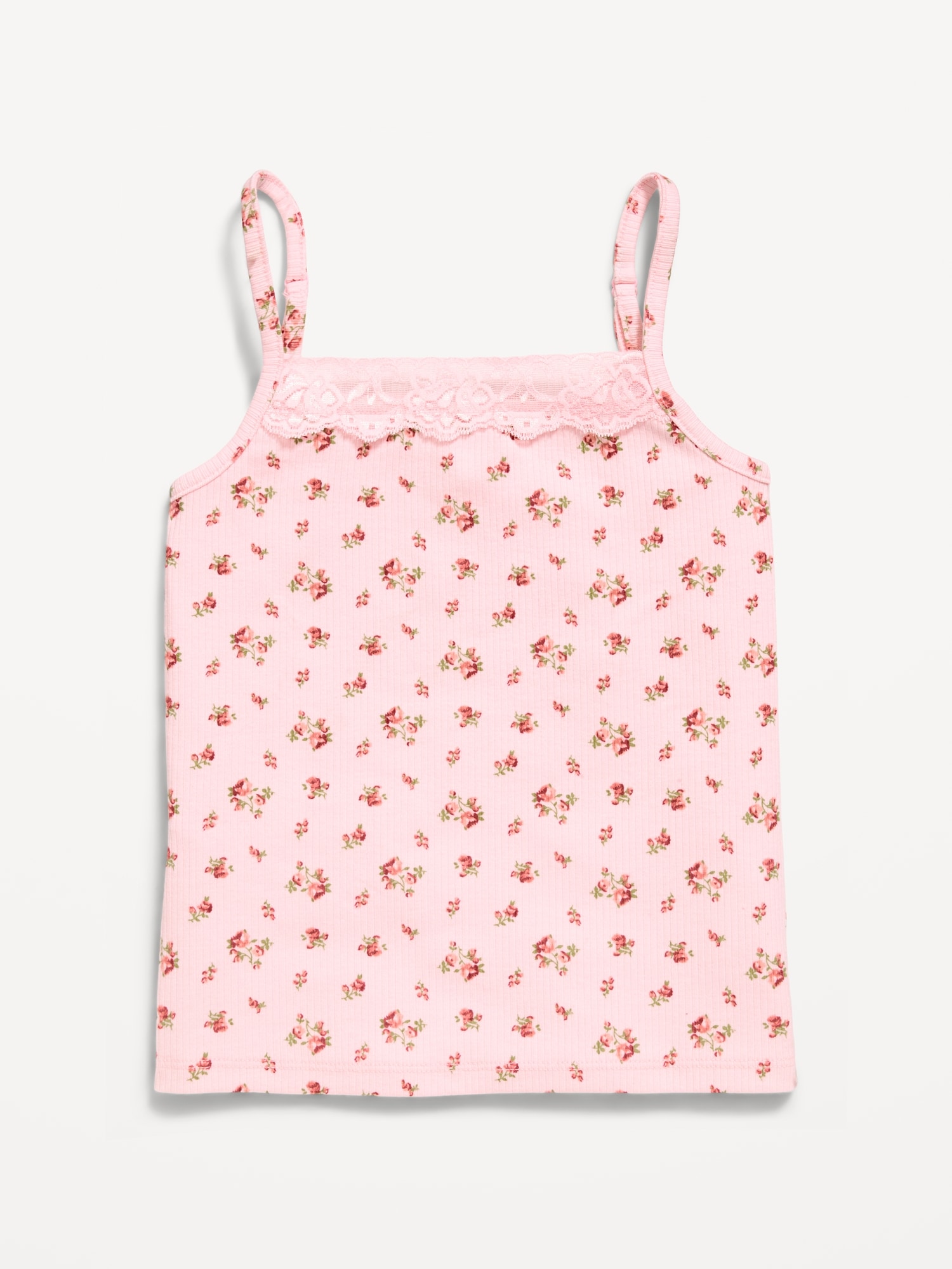 Fitted Ribbed Lace-Trim Cami for Girls
