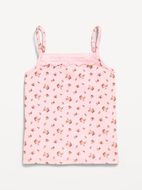 CAMISOLE CÔTELÉE AJUSTÉE À BORDURE EN DENTELLE POUR FILLE