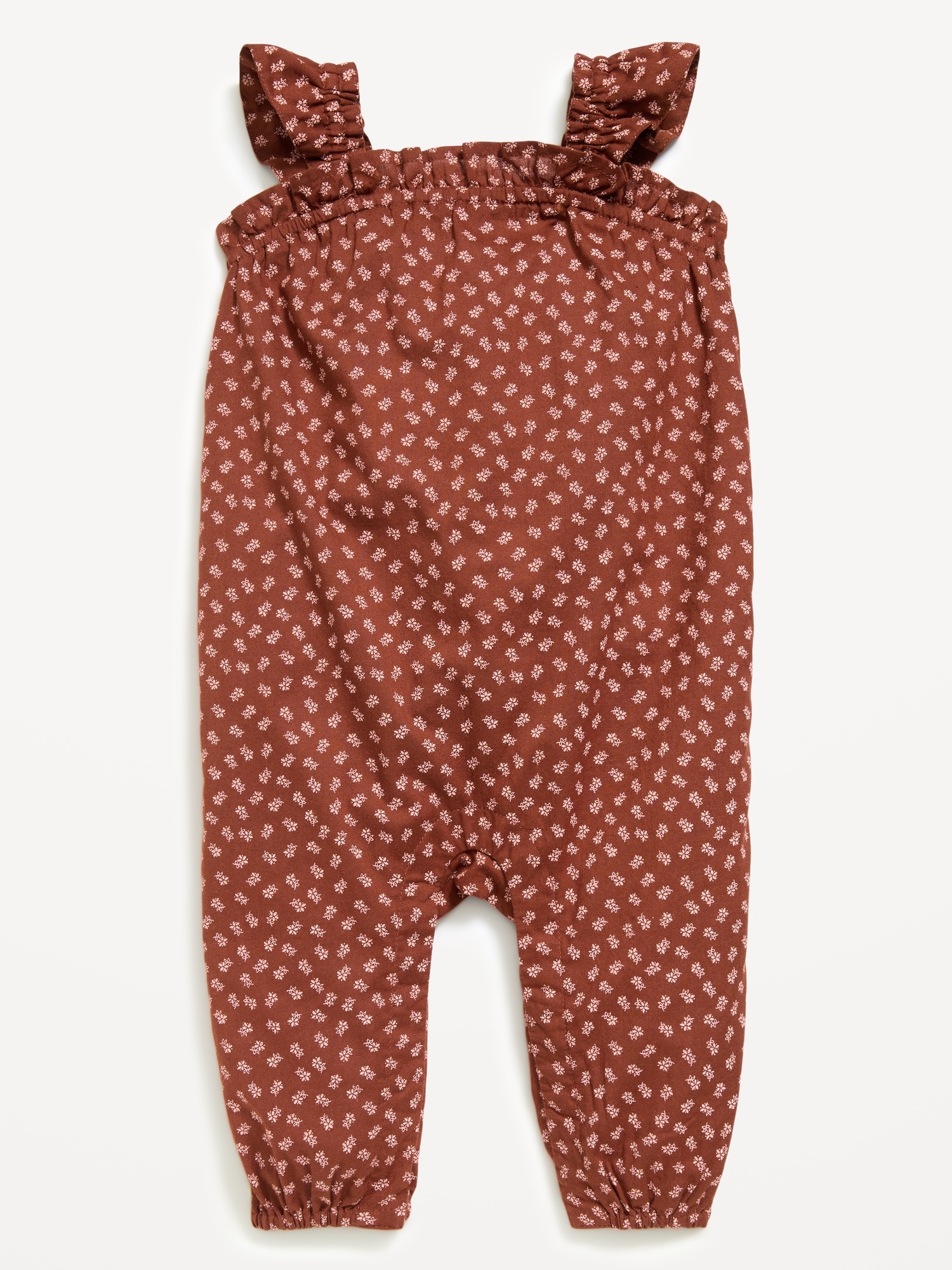 Printed Sleeveless Textured Ruffle-Trim Jumpsuit for Baby