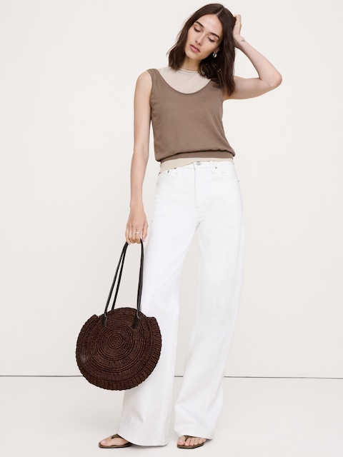 CAMISOLE EFFET SUPERPOSÉ EN TRICOT DE COTON DIAPHANE ULTRA-FIN