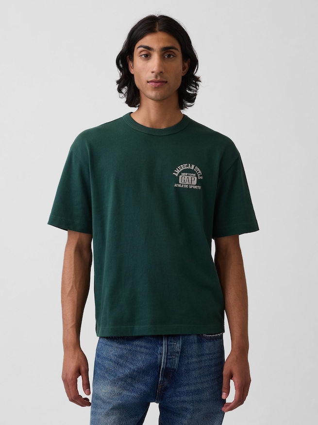 ヘビーウェイト GAPロゴ リラックスフィット クロップドTシャツ-0