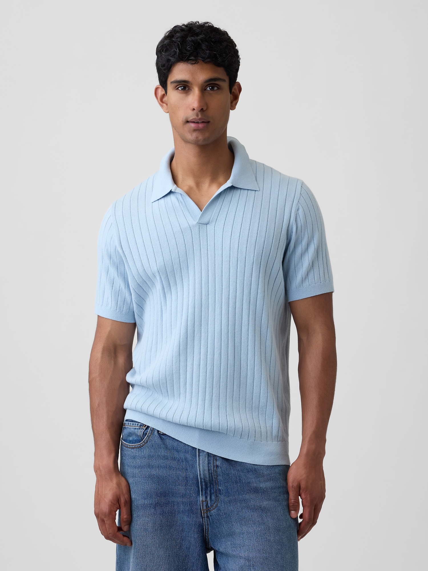 Ribbed Johnny Collar Polo Shirt