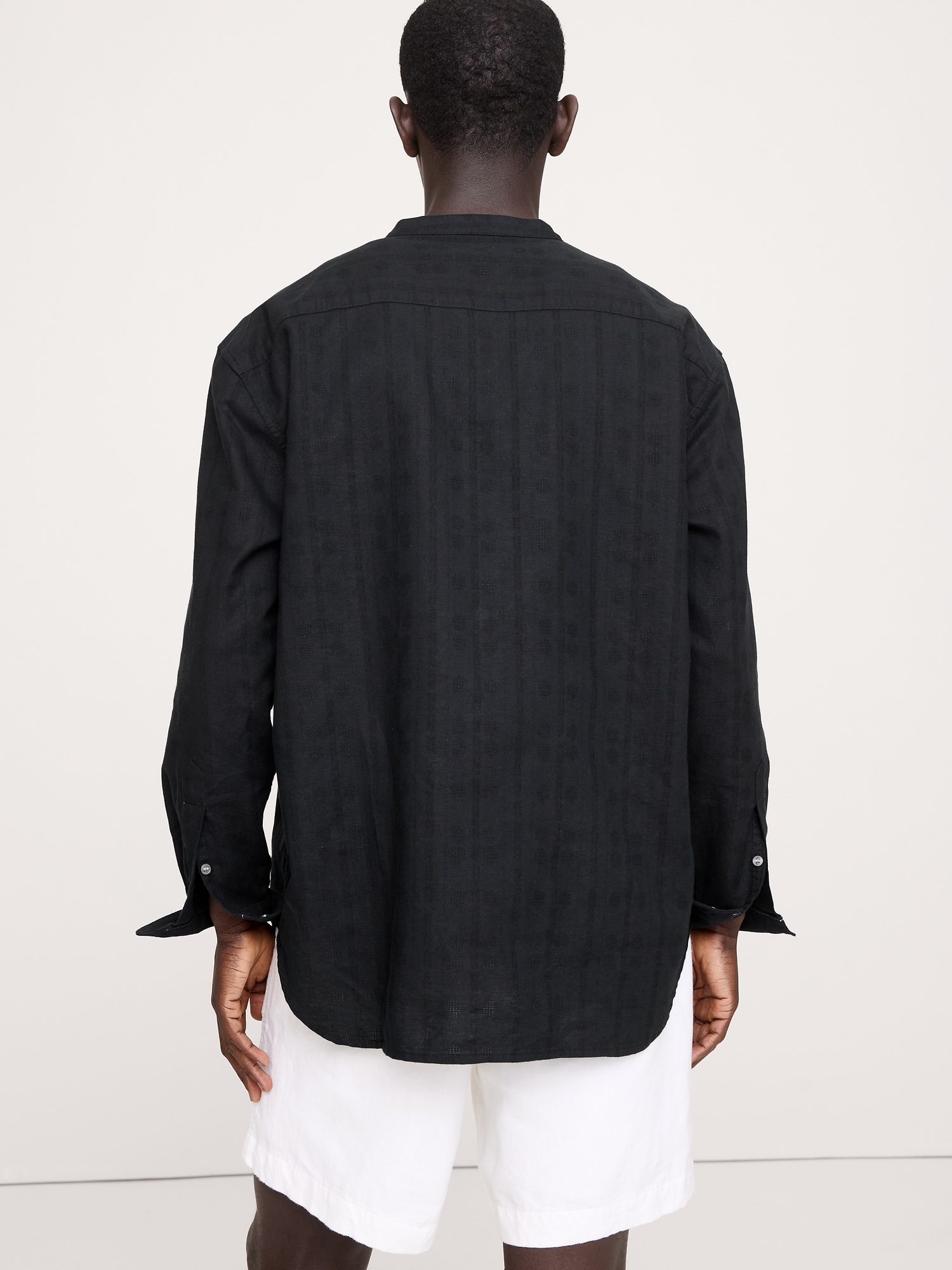 Relaxed-Fit Cotton-Linen Banded-Collar Shirt