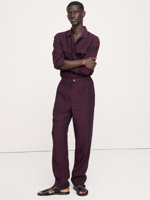 PANTALON DROIT HABILLÉ À TAILLE EXTENSIBLE EN LIN