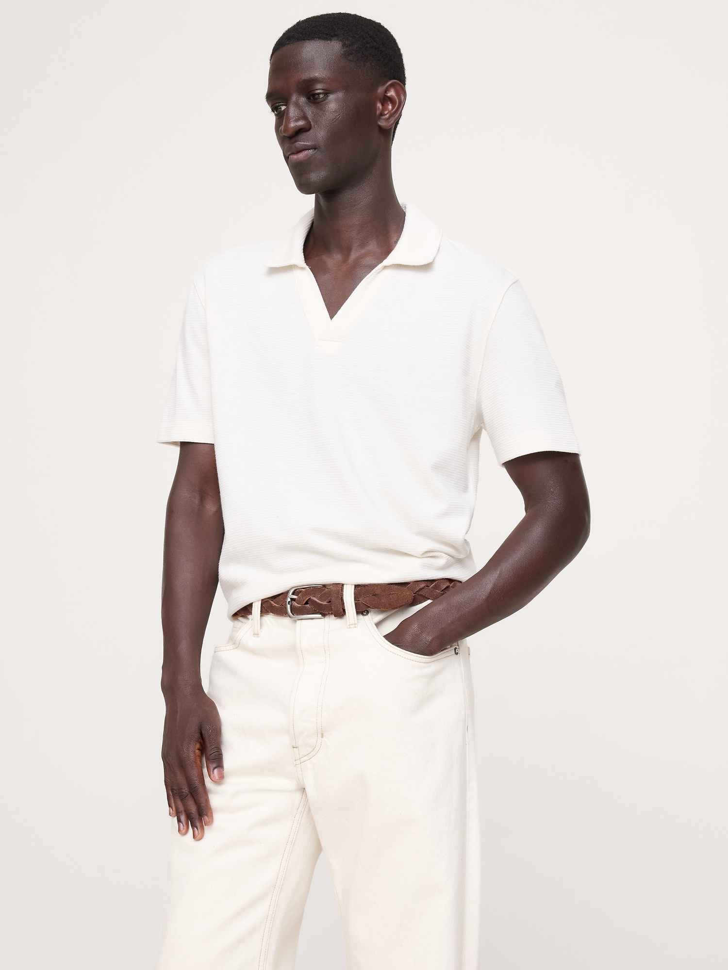 Mesh Johnny-Collar Polo