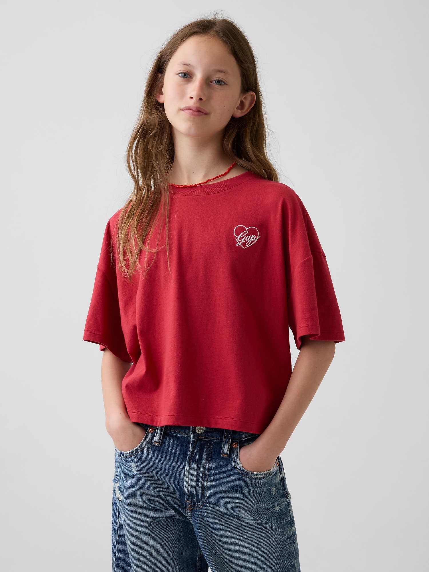 オーバーサイズ GAPハートロゴ Tシャツ (キッズ)-2