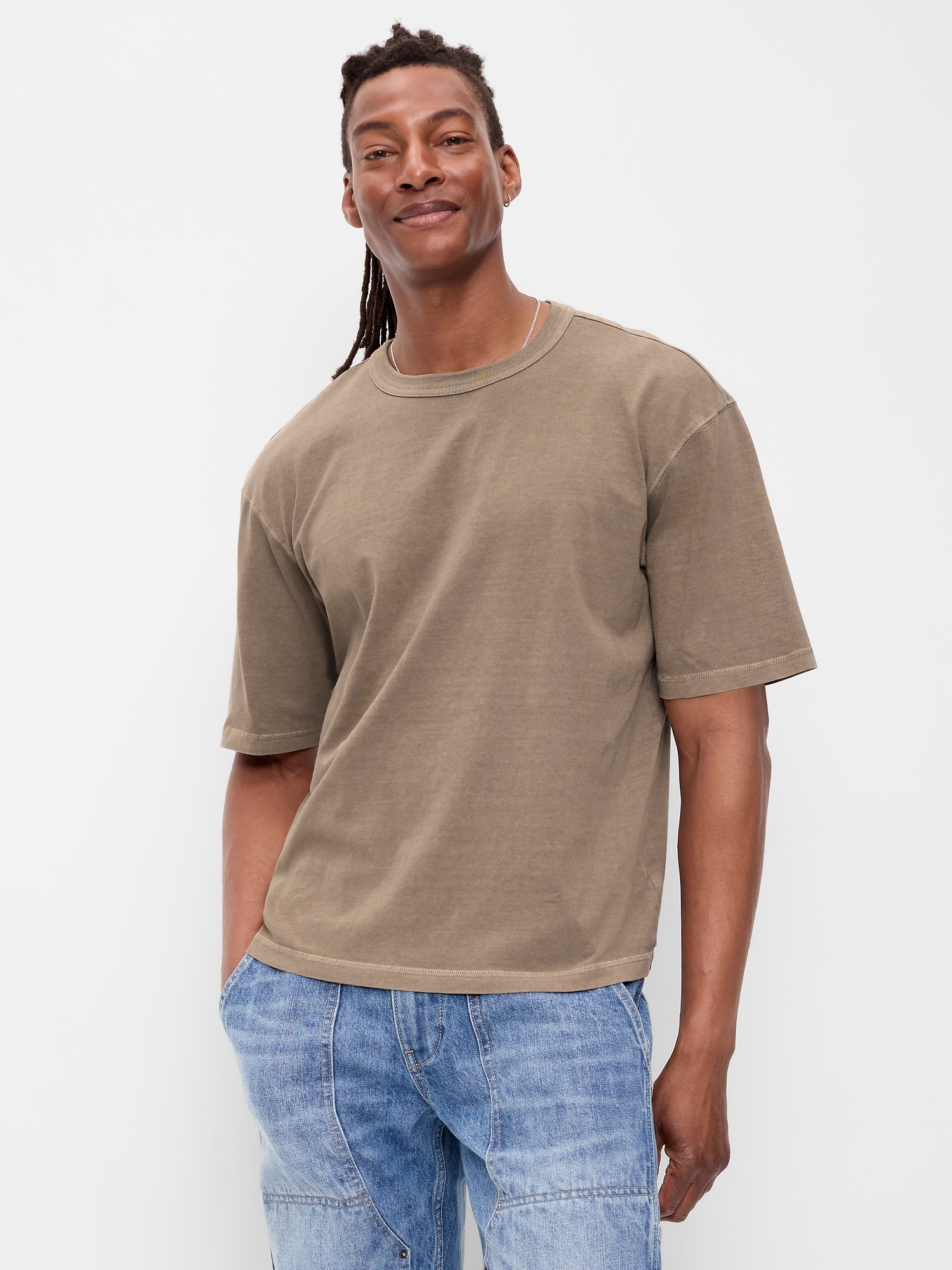 T-SHIRT COURT EN TISSU ÉPAIS TEINT EN PLONGÉE