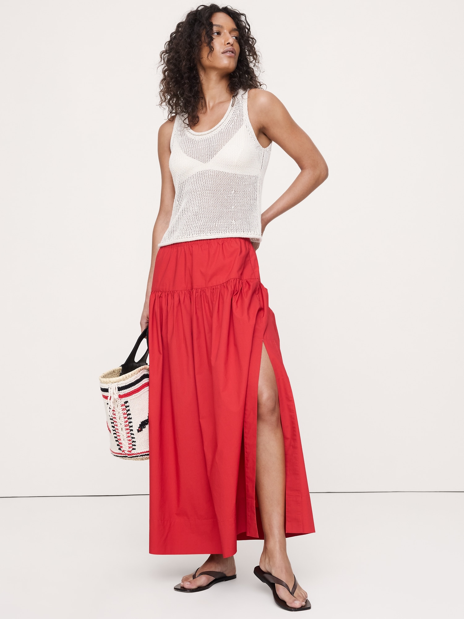 Banana Republic Tiered Cotton Poplin Maxi Skirt INTERNATIONAL SHIPPING