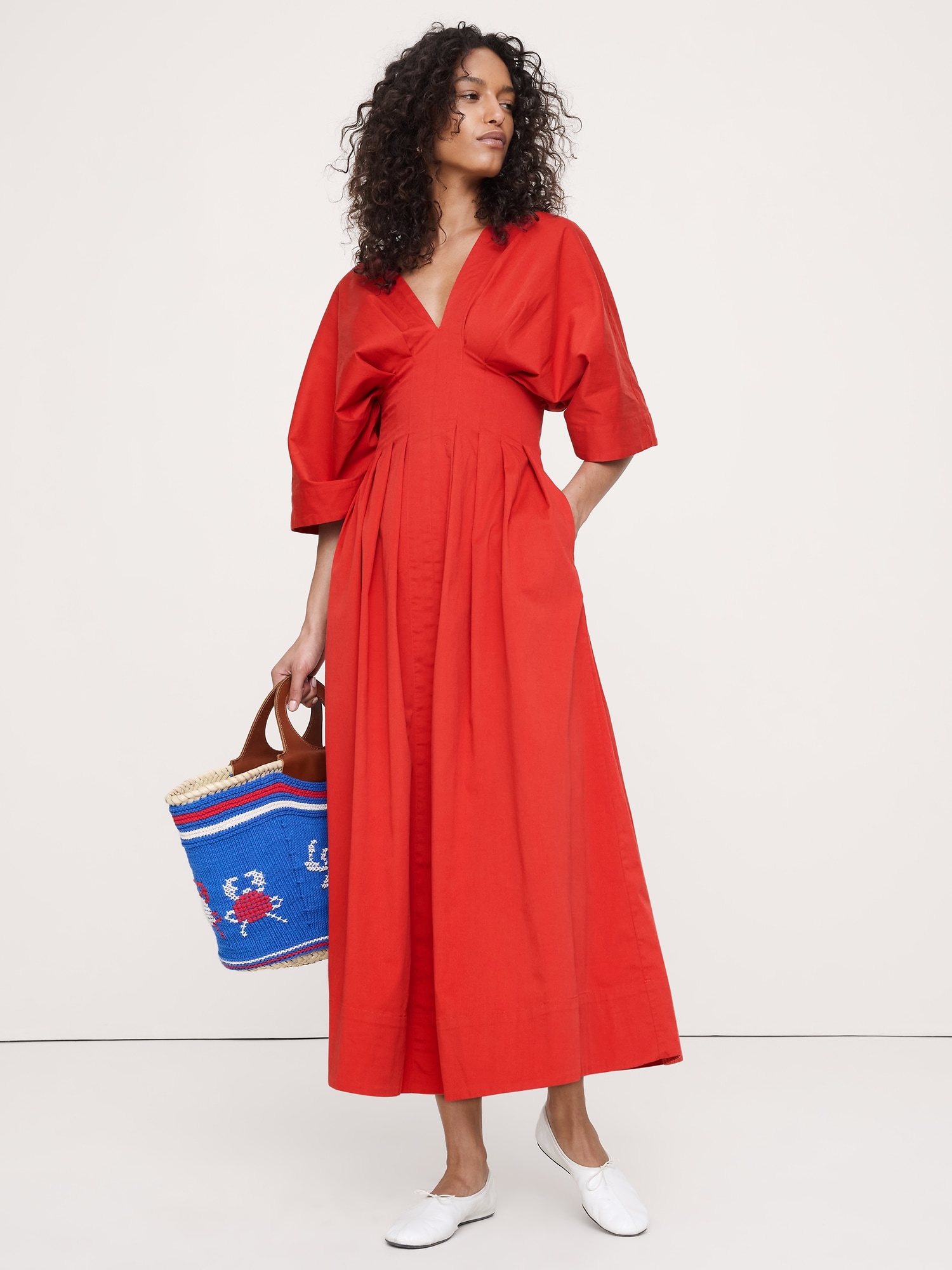 ROBE LONGUE À PLIS EN COTON EXTENSIBLE