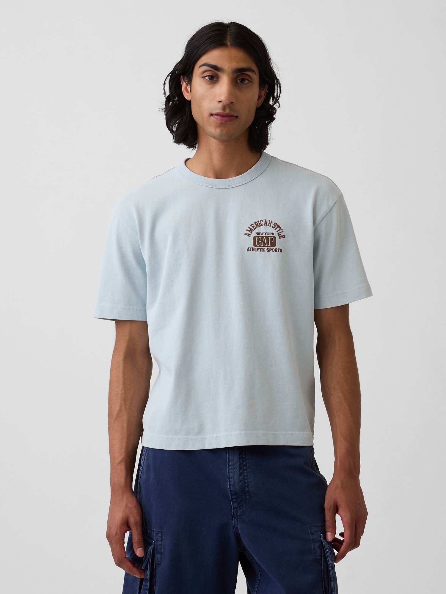ヘビーウェイト GAPロゴ リラックスフィット クロップドTシャツ-0