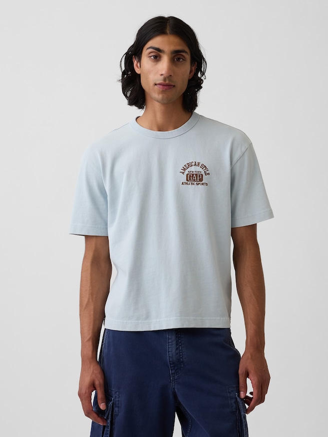 ヘビーウェイト GAPロゴ リラックスフィット クロップドTシャツ-0