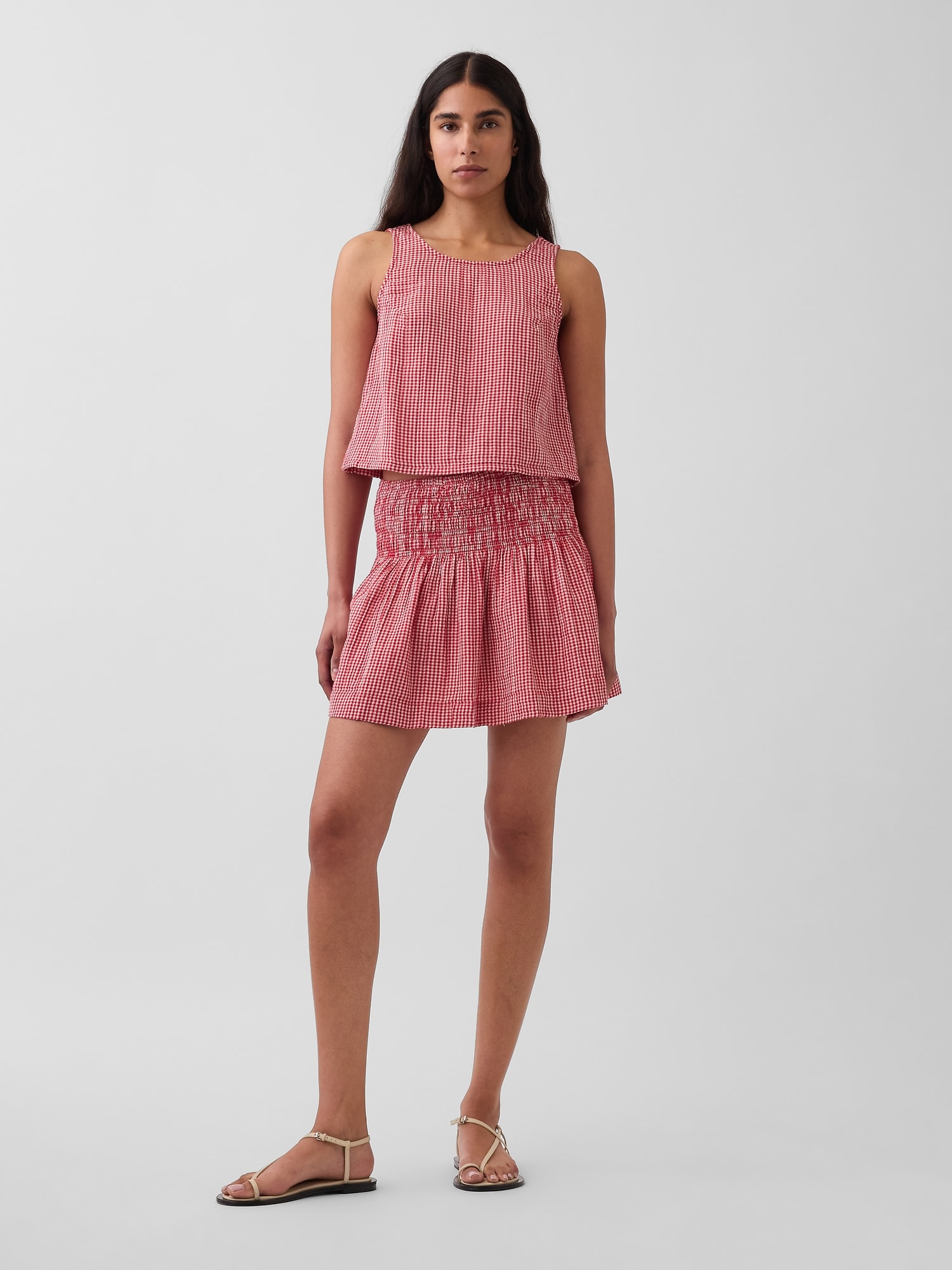 Cotton Gauze Smocked Waist Mini Skort