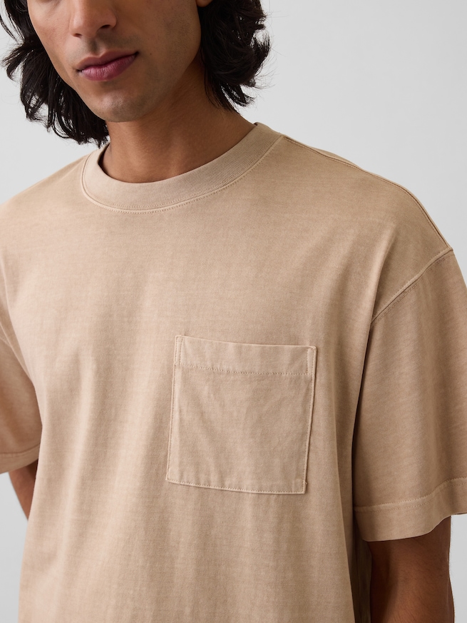 オーバーサイズ クロップド ポケットTシャツ-3