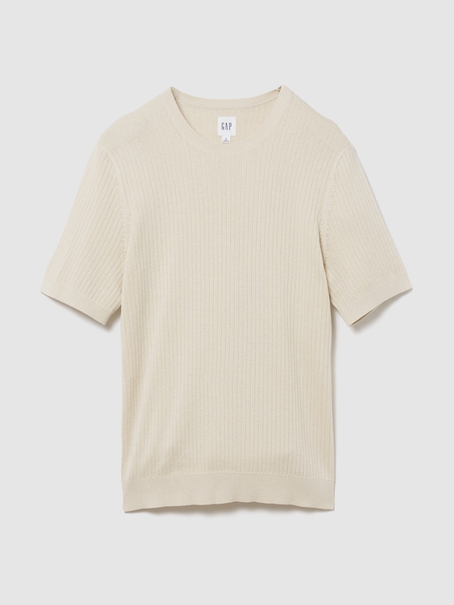 リブ クルーネック ニットTシャツ-0
