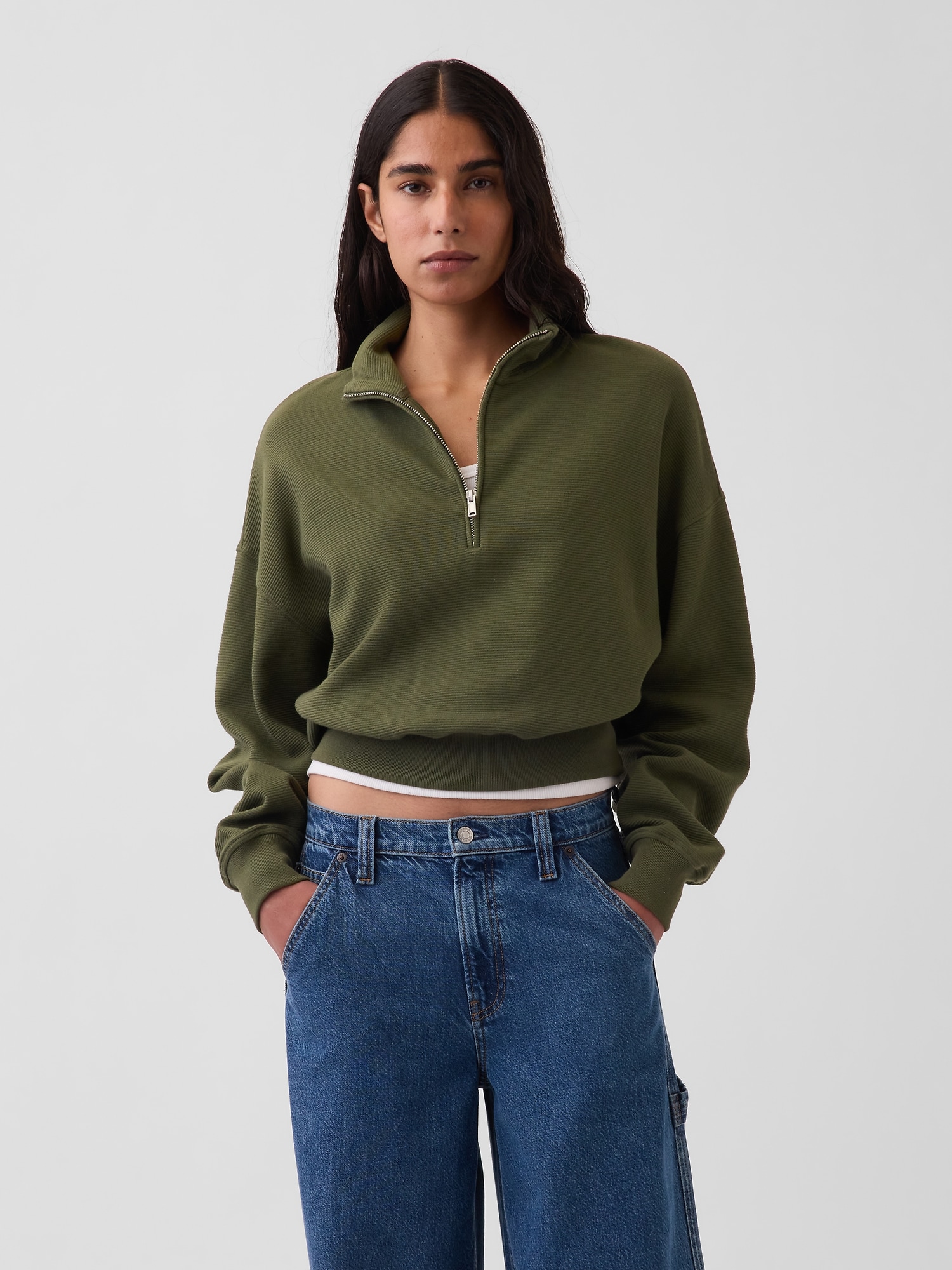 Textured Cotton Oversized Half-Zip Pullover