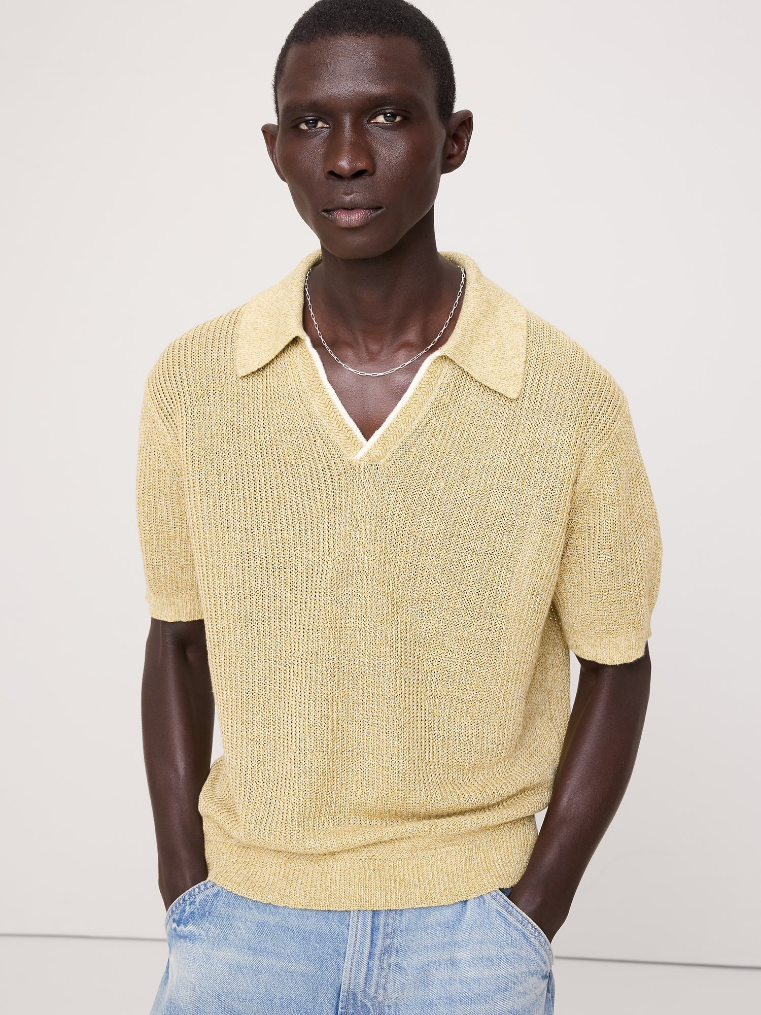 POLO EN LIN ET COTON À COL POLO TRICOTEUSE