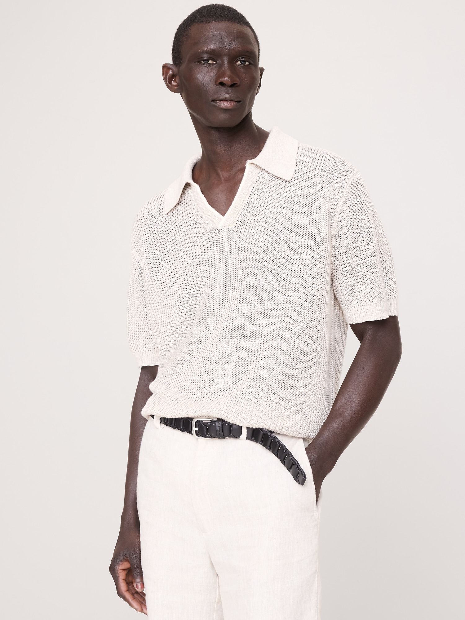 POLO EN LIN ET COTON À COL POLO TRICOTEUSE
