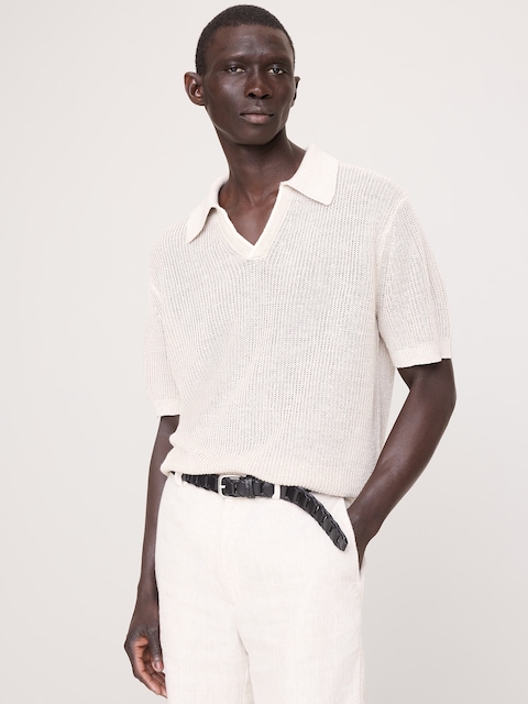 POLO EN LIN ET COTON À COL POLO TRICOTEUSE