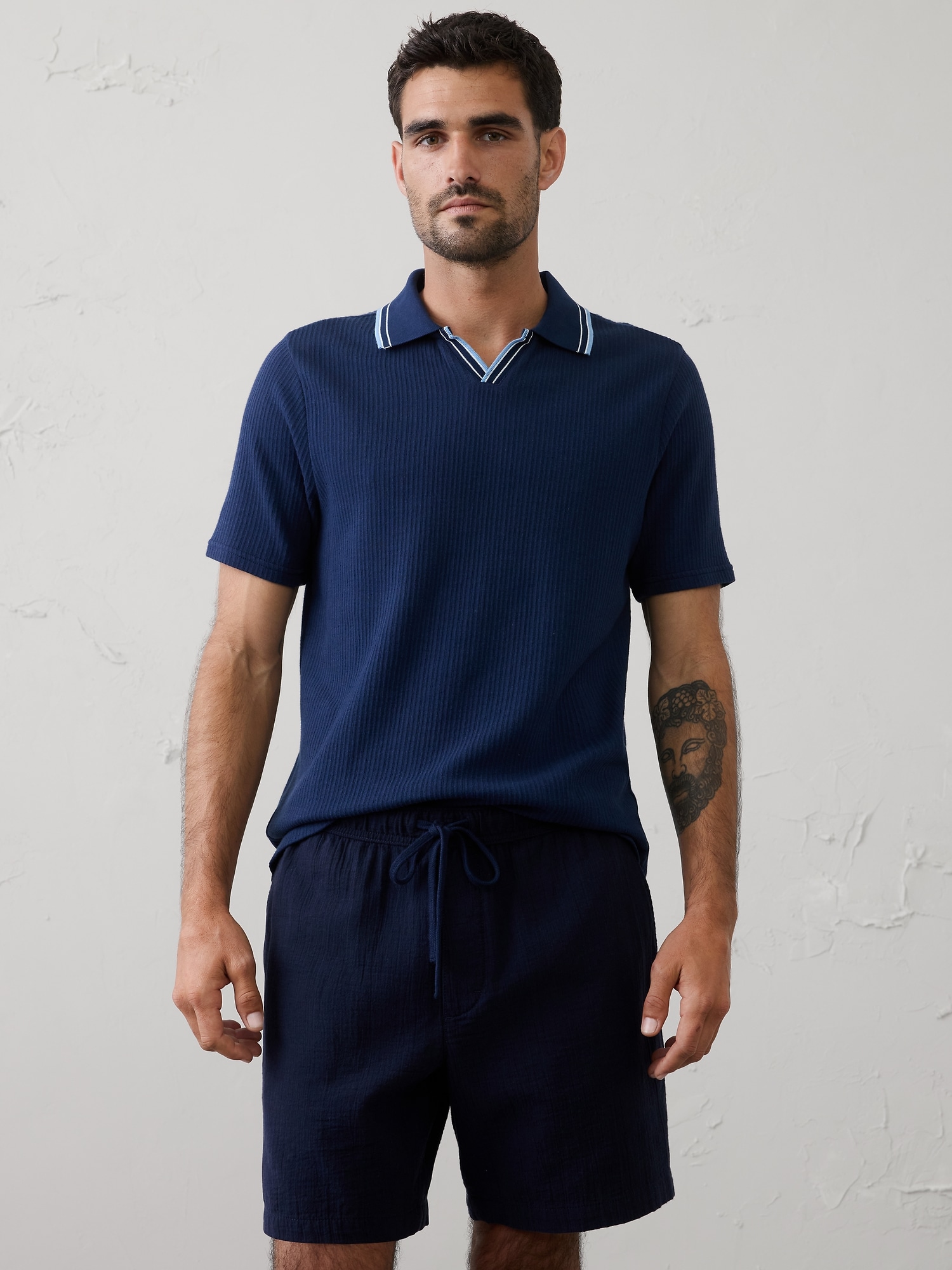 Crinkle Ribbed Collar Shirt