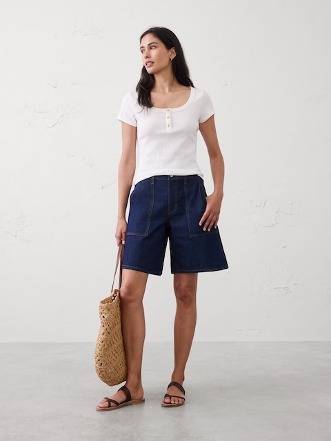 T-SHIRT HENLEY CÔTELÉ MOIRÉ