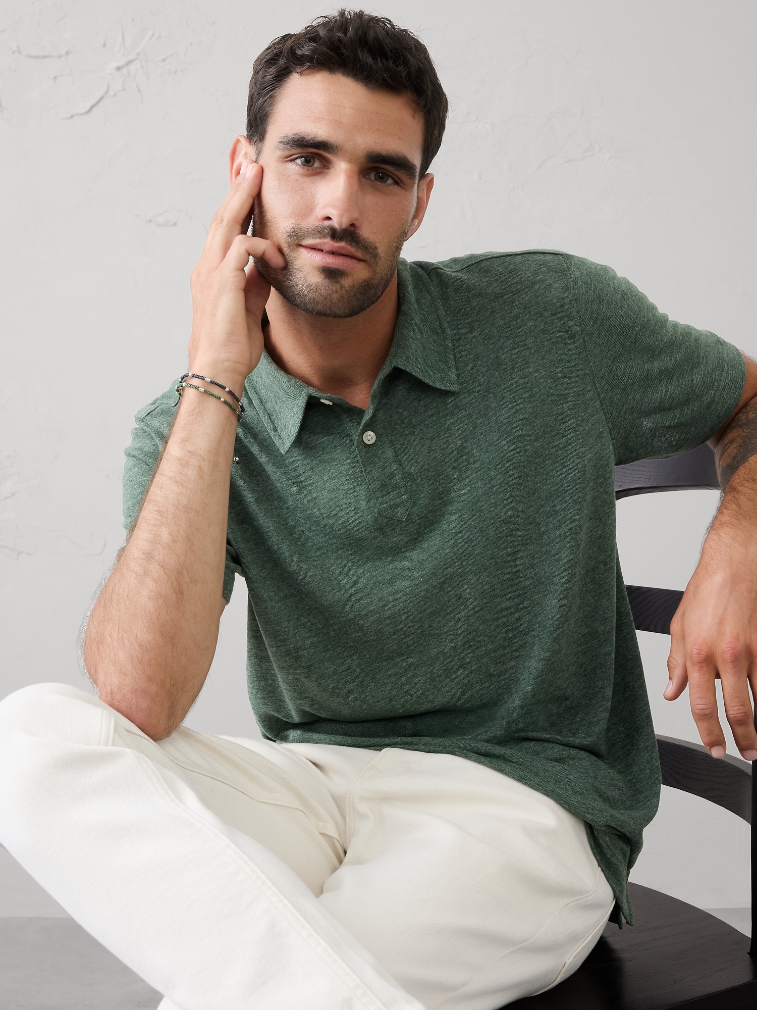 POLO AJUSTÉ EN MÉLANGE DE LIN