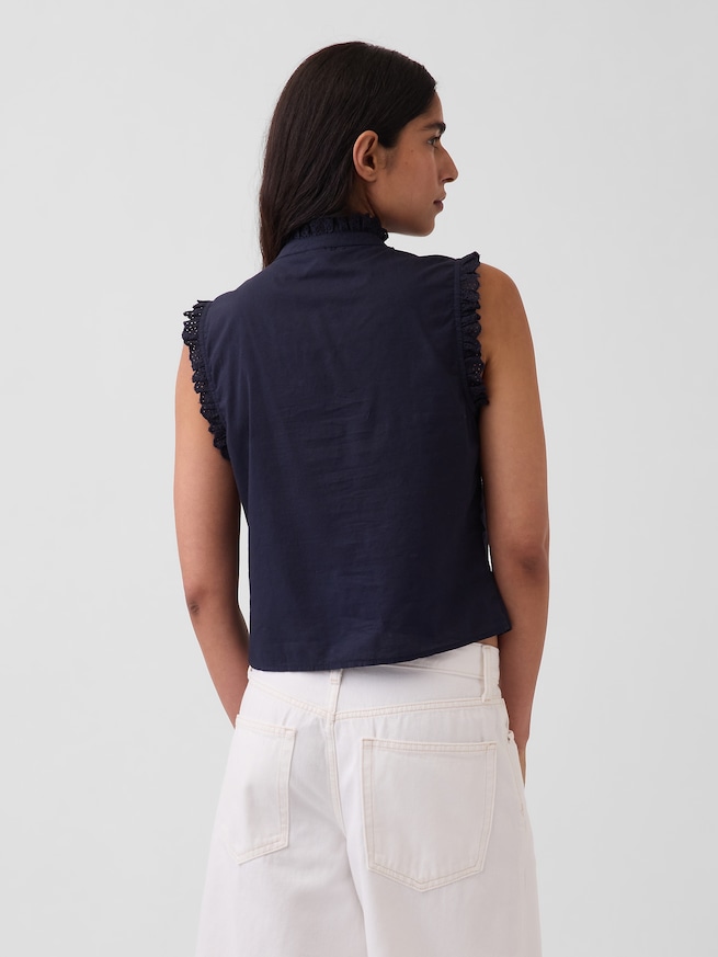 レーストリミング ピンタック フロントボタン トップス-2