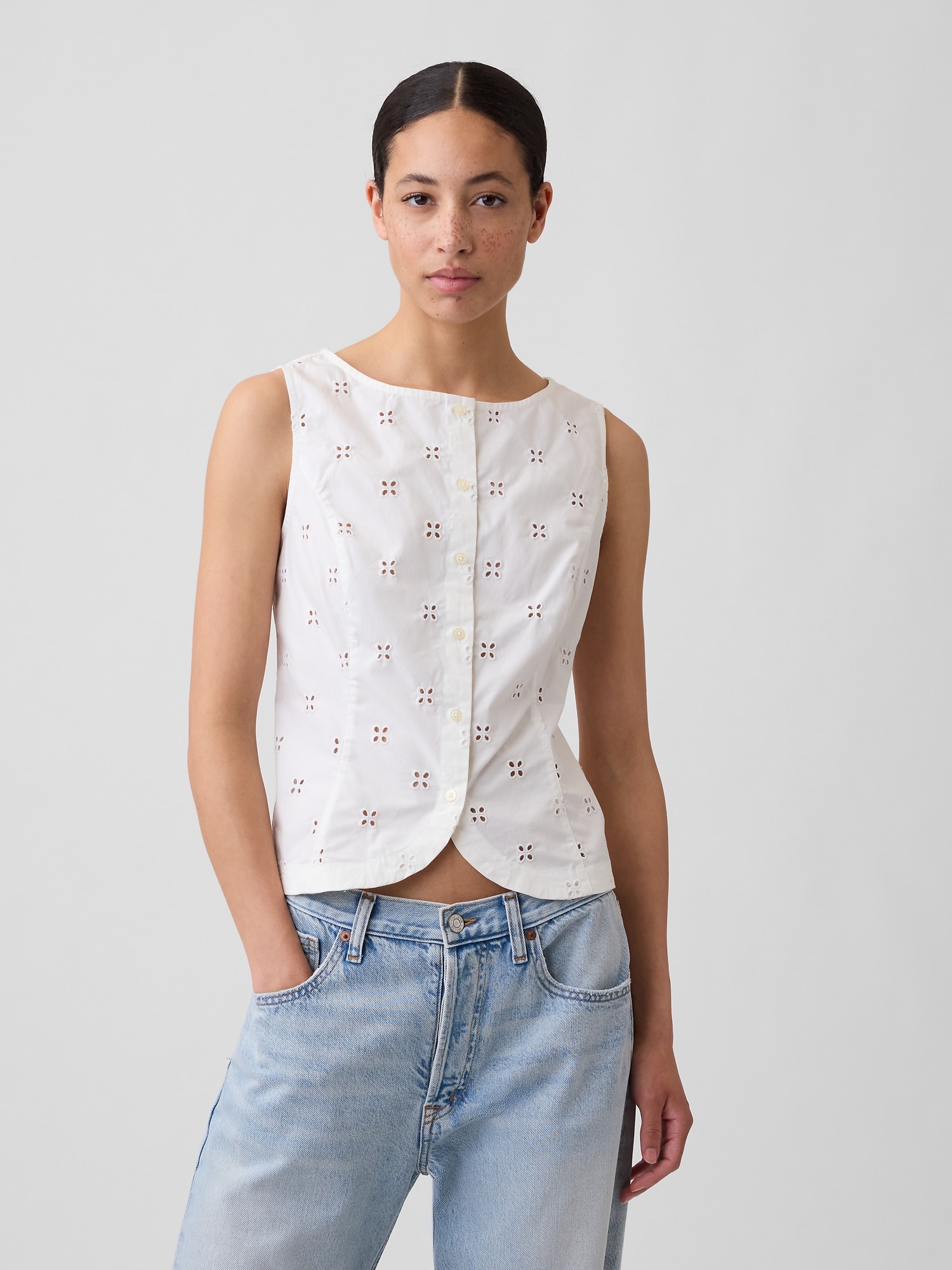 Boatneck Button-Up Top
