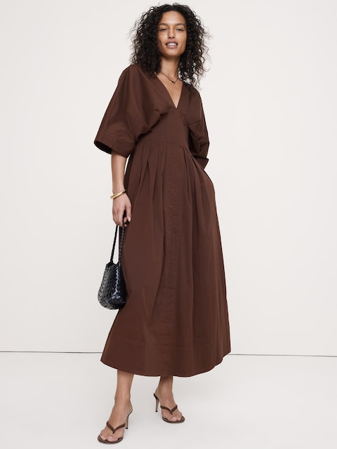ROBE LONGUE À PLIS EN COTON EXTENSIBLE