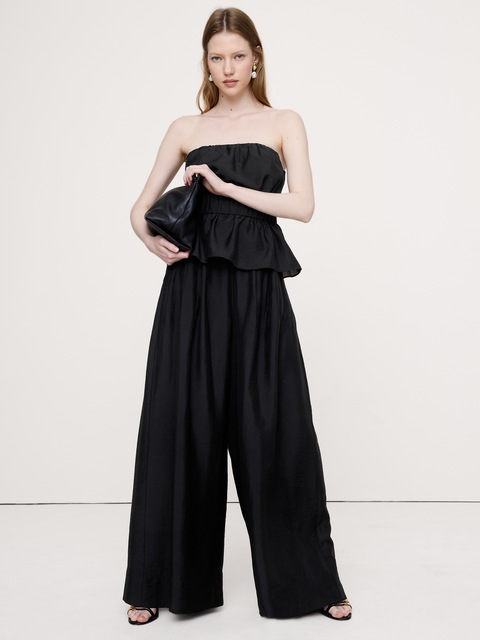 PANTALON-JUPE À TAILLE HAUTE ET JAMBE LARGE EN TENCEL™ ET NYLON