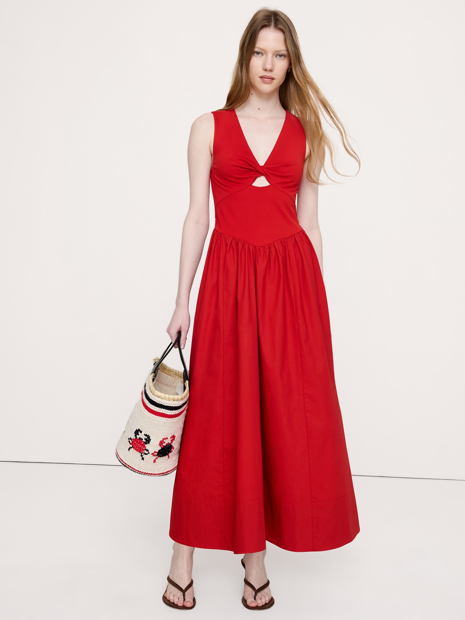 ROBE LONGUE EN JERSEY ET POPELINE DE COTON À DÉCOUPES
