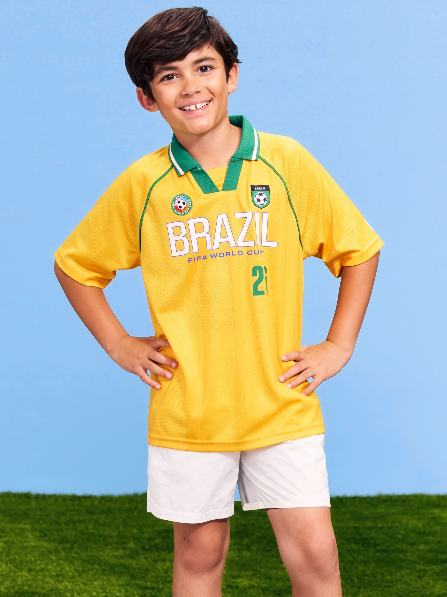 T-SHIRT À COL JERSEY COUPE DU MONDE DE LA FIFA 26™, BRÉSIL POUR ENFANT