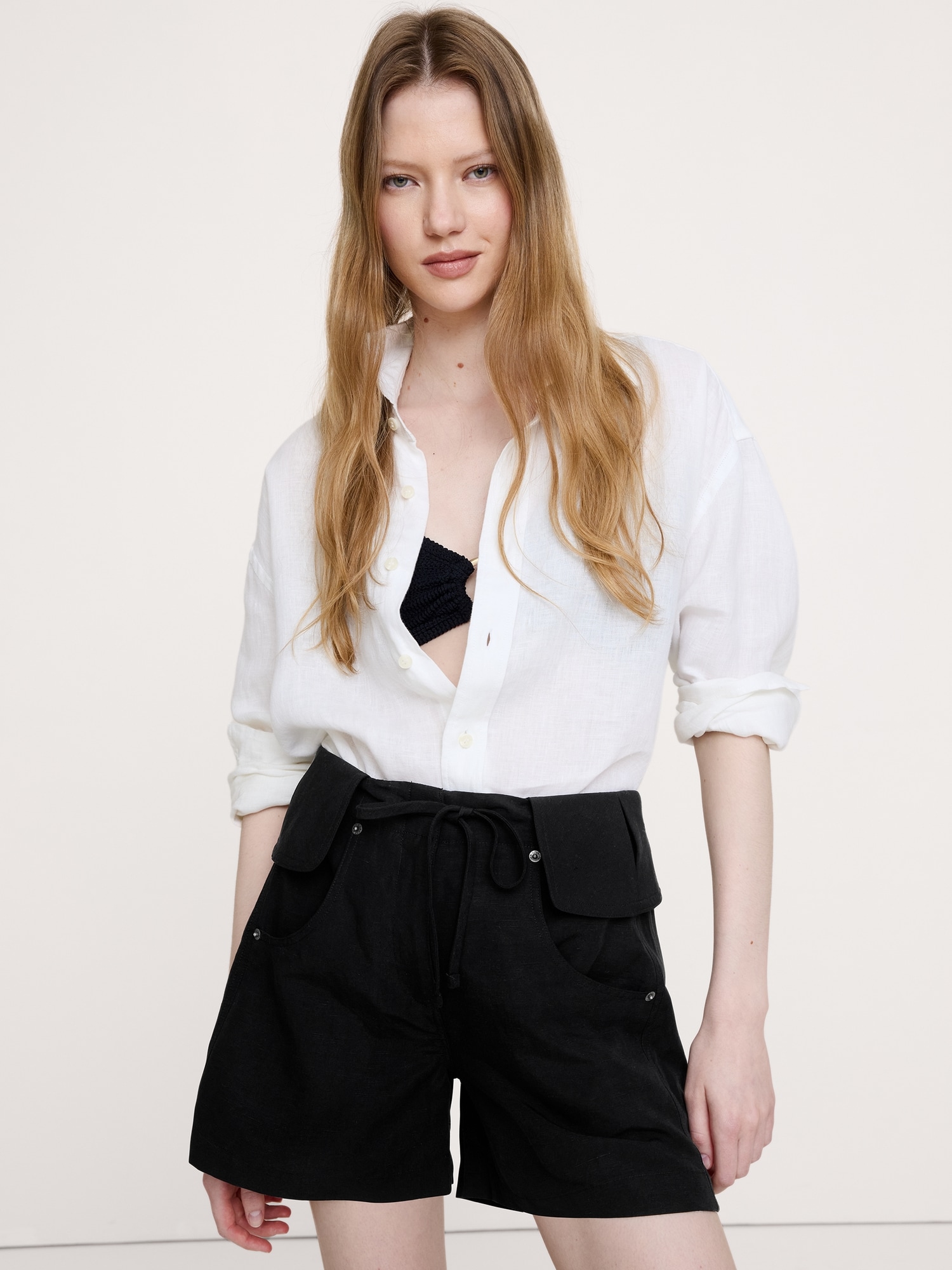 4" TENCEL™-Linen Short with Foldover Waistband