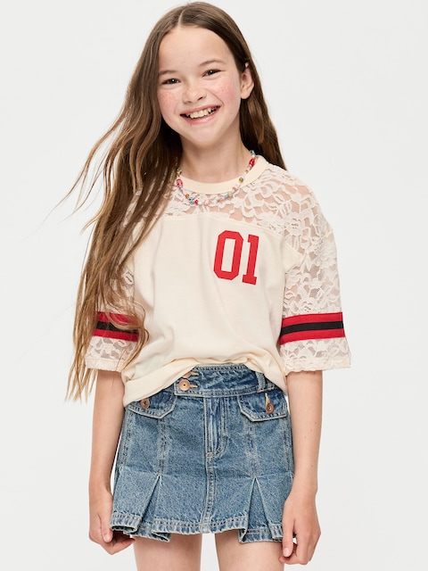 Oversized Lace Football-Style T-Shirt for Girls