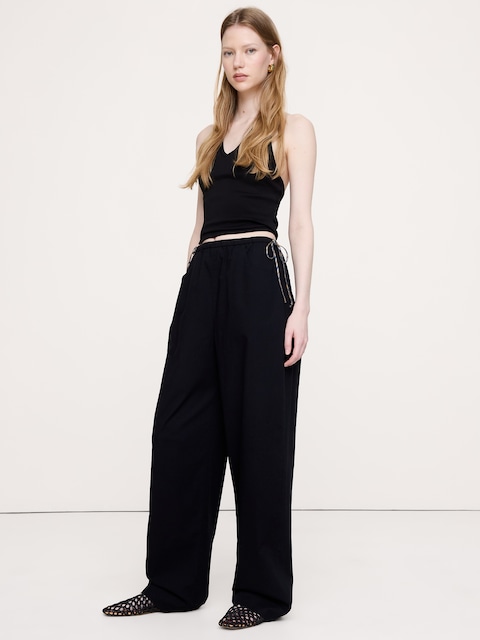 PANTALON À TAILLE EXTENSIBLE À NOUER SUR LE CÔTÉ EN COTON