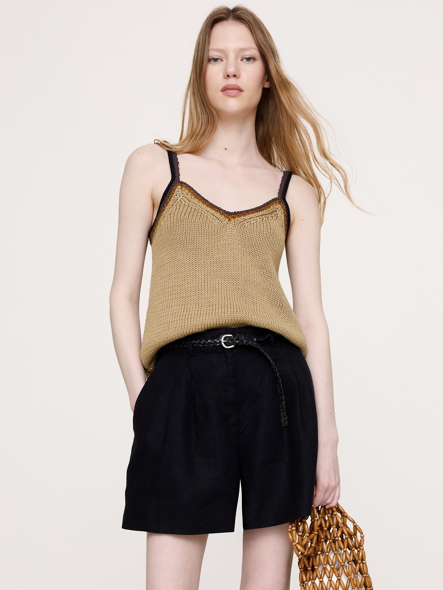 CAMISOLE À ENCOLURE EN V EN TRICOT DE COTON LITTORAL