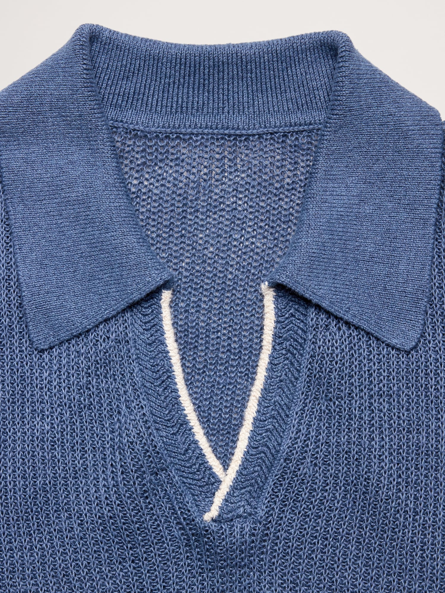 リネンコットン ジョニーカラー ニットポロシャツ-4