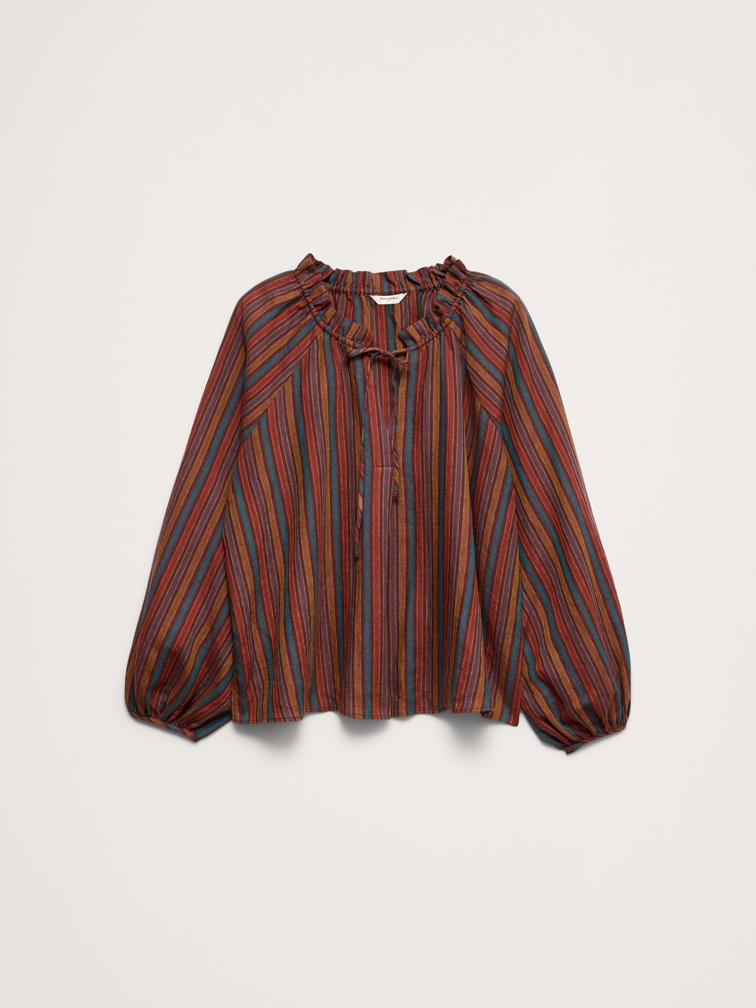 Linen Ruffle-Neck Top