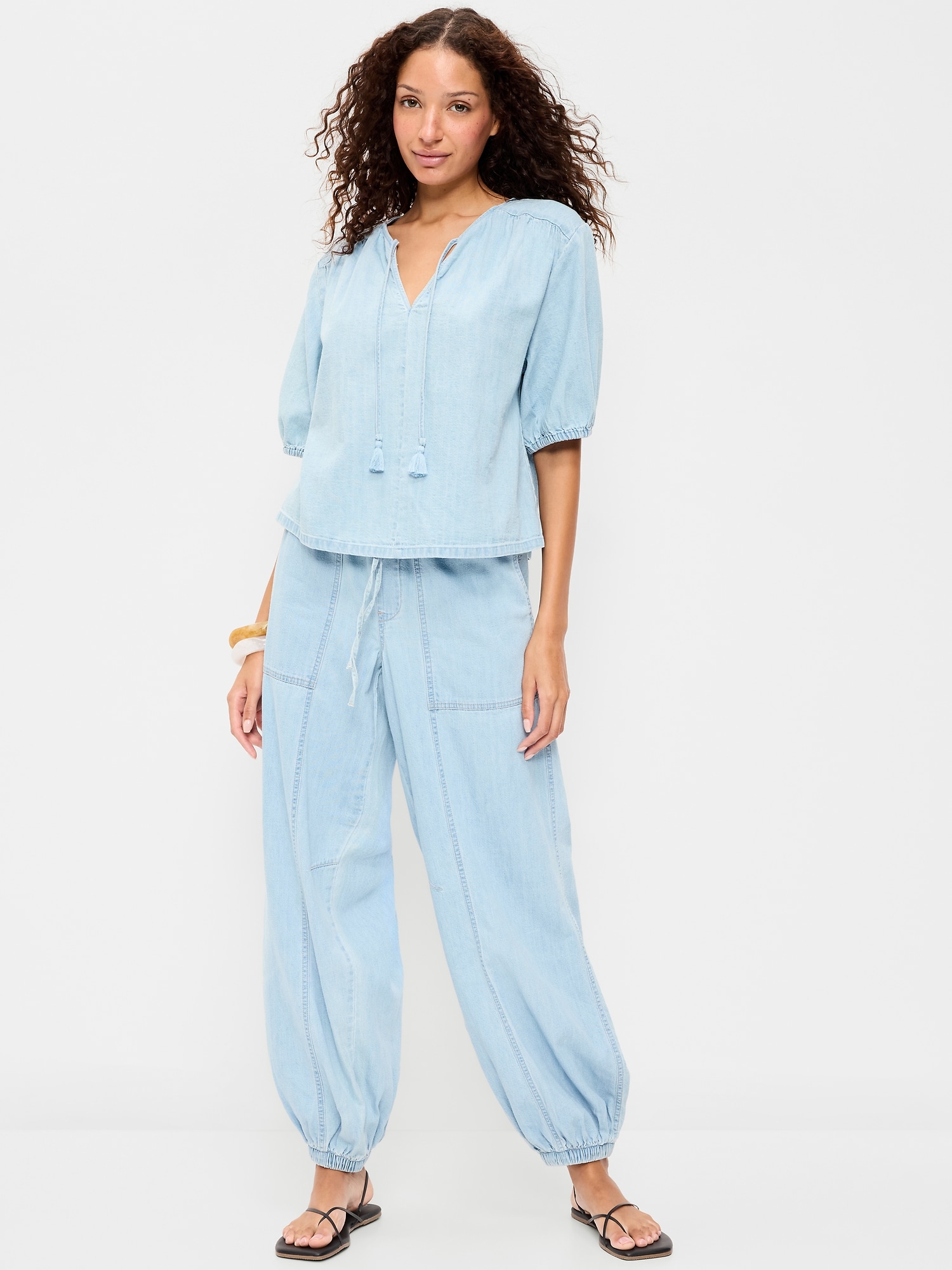 Mid-Rise Pull-On Utility Harem Jeans