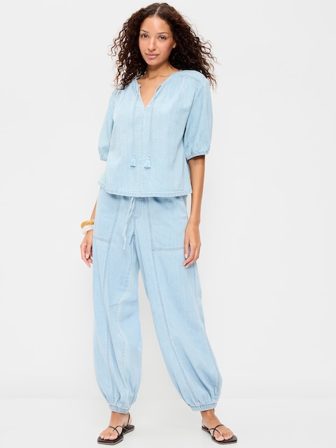 Mid-Rise Pull-On Utility Harem Jeans