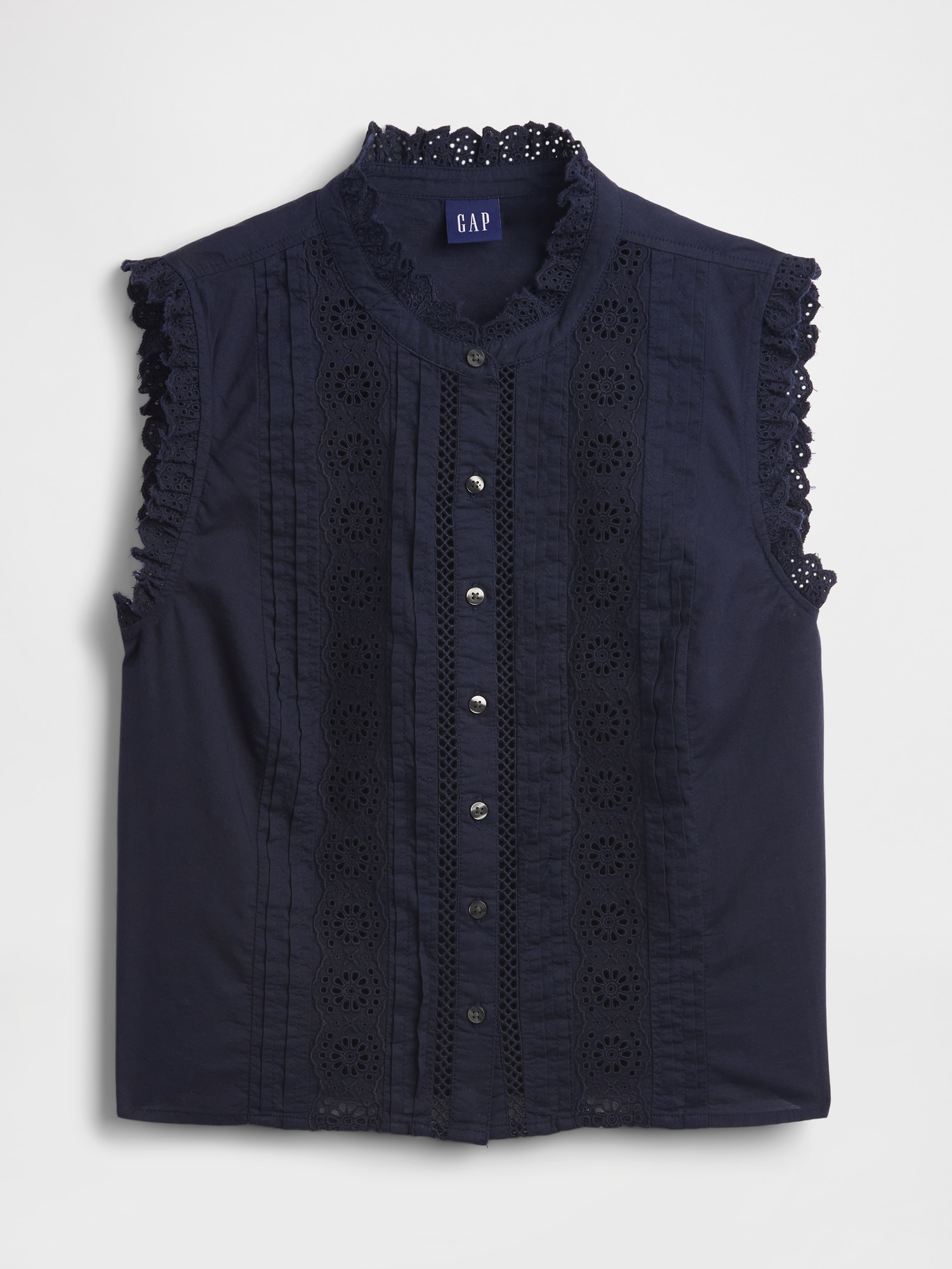 Lace-Trim Pintuck Button-Front Top