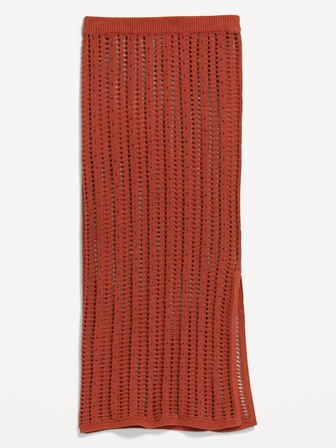 JUPE DROITE LONGUE EN TRICOT DE COTON LITTORAL AJOURÉ