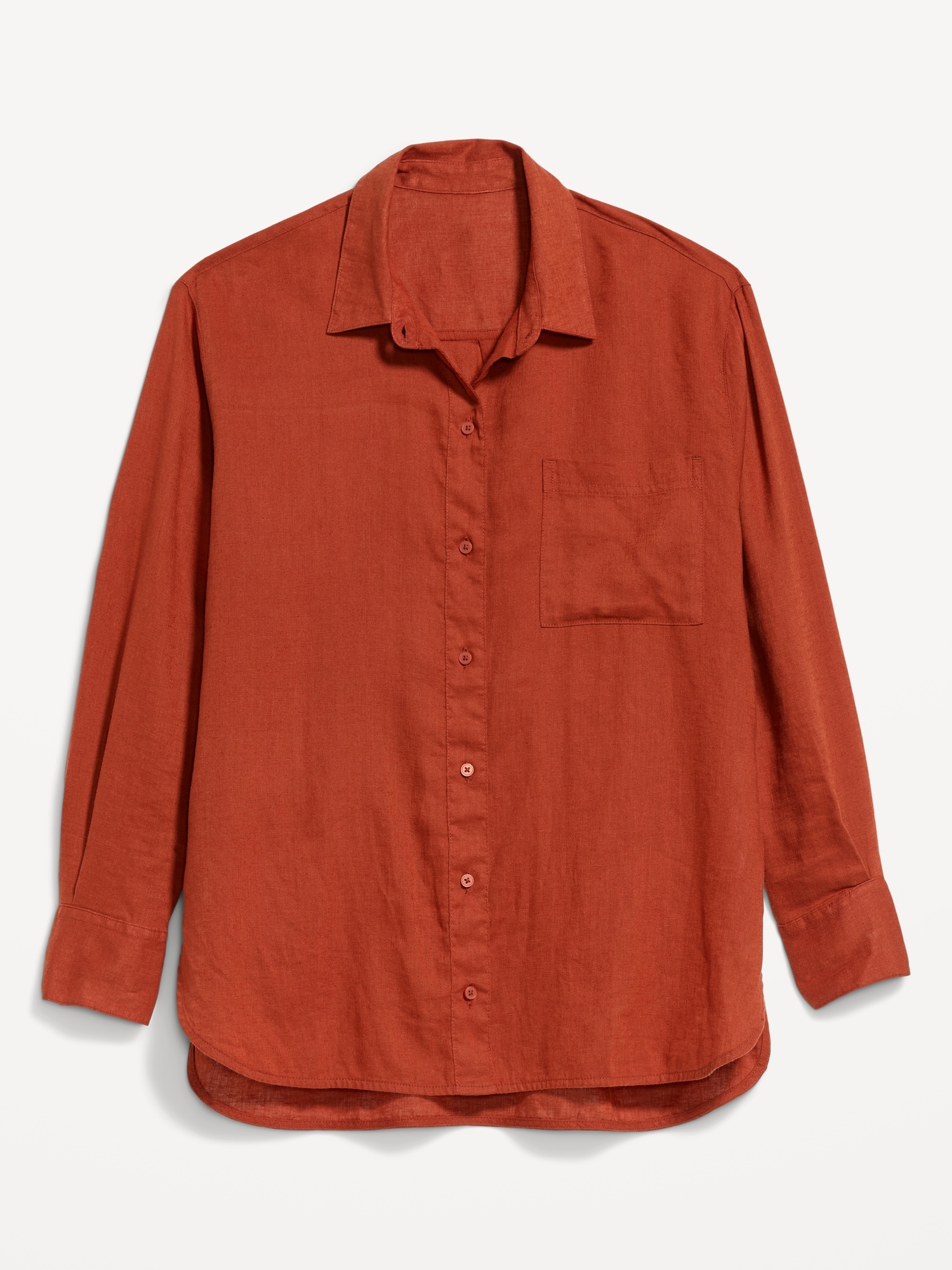 Linen-Blend Loose Button-Down Shirt
