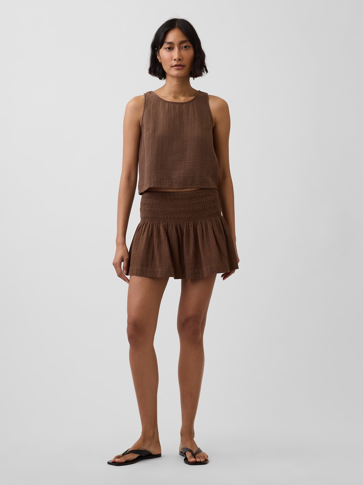 Cotton Gauze Smocked Waist Mini Skort