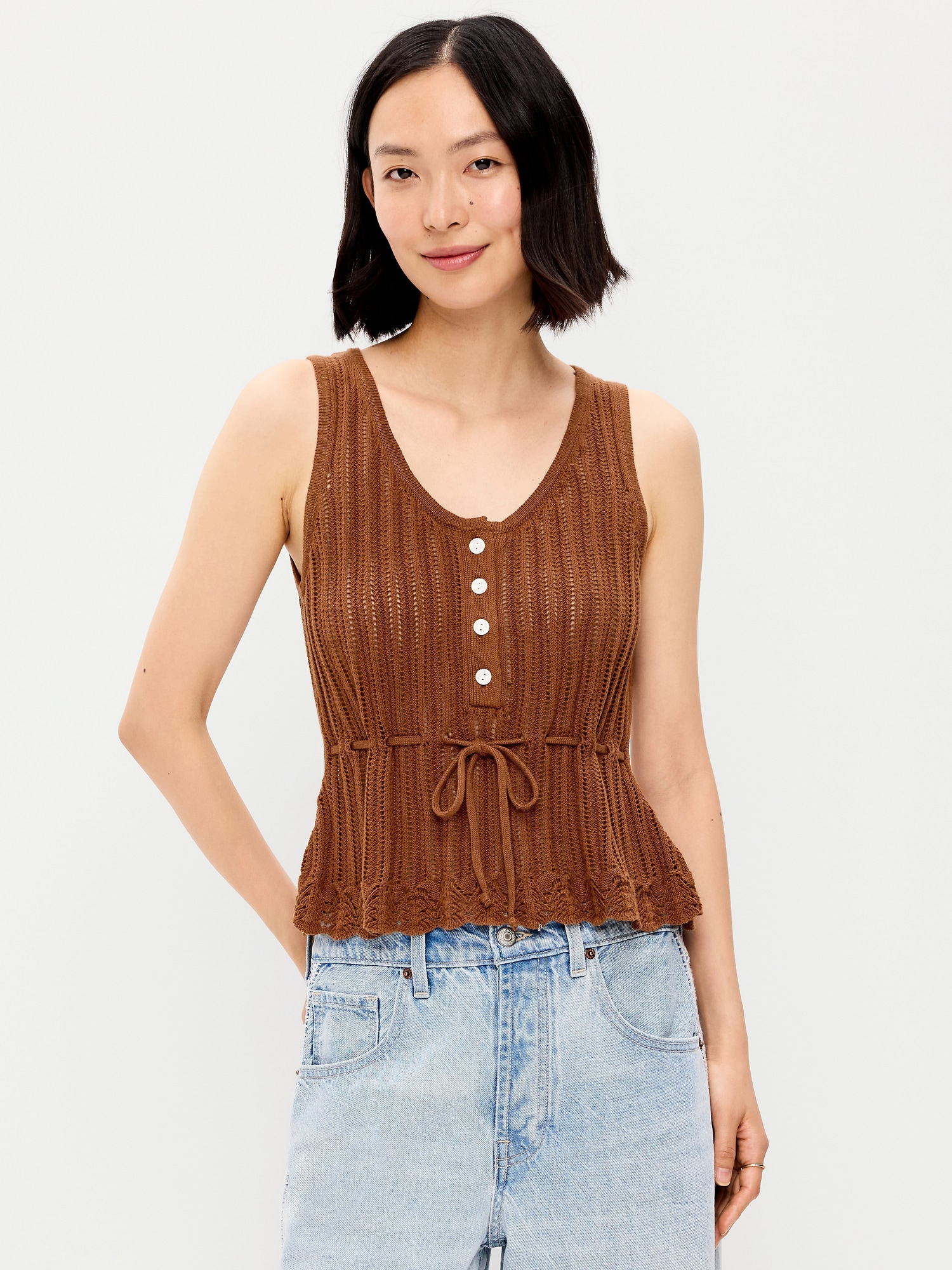 Seaside Cotton Pointelle Peplum Tank Top