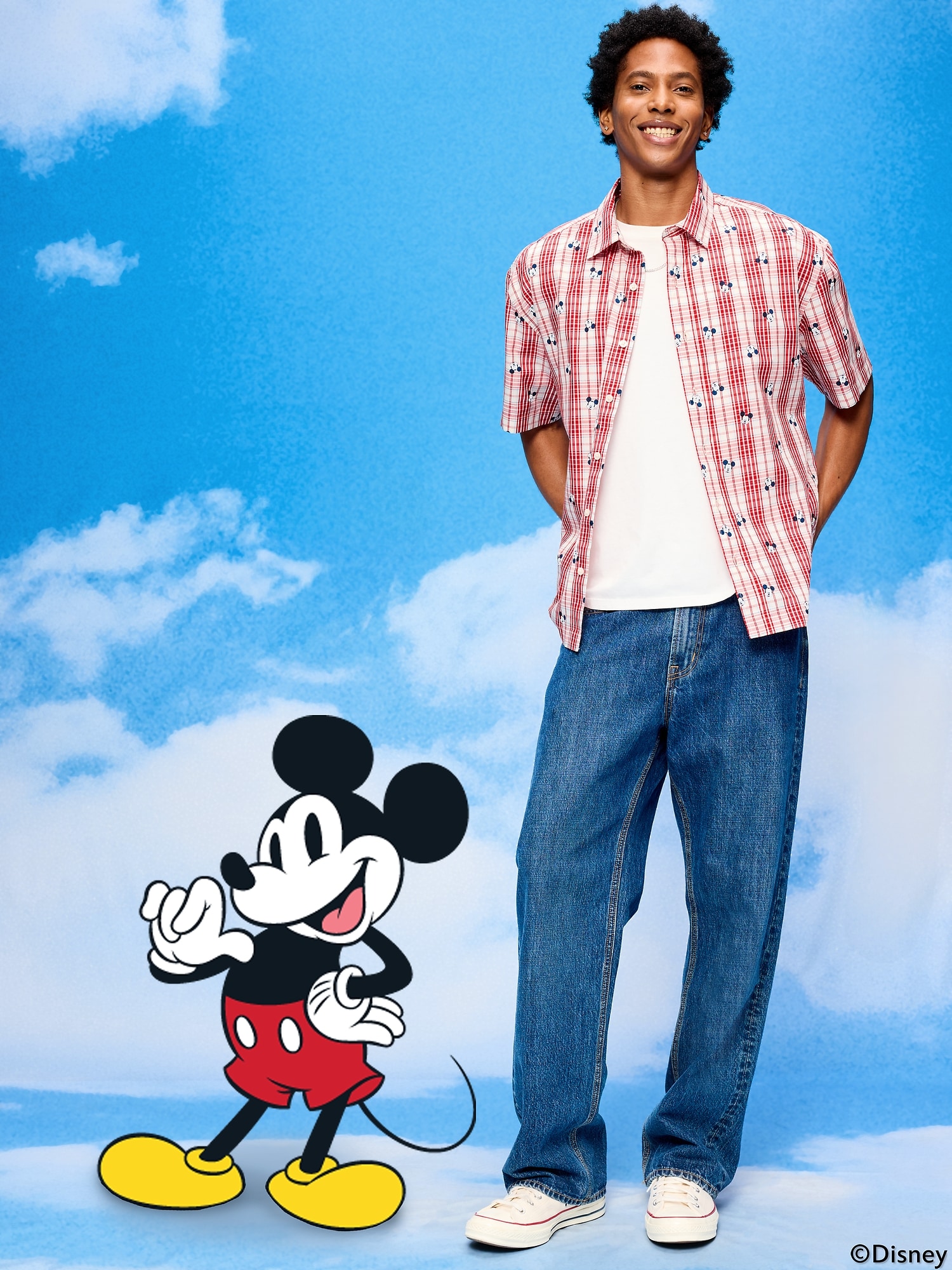 Old Navy x Disney Mickey Mouse Loose Fit Plaid Shirt for Men | Old