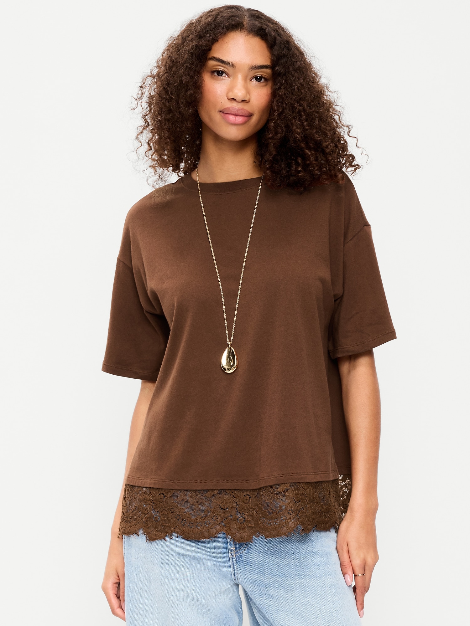 Oversized Lace Hem T-Shirt