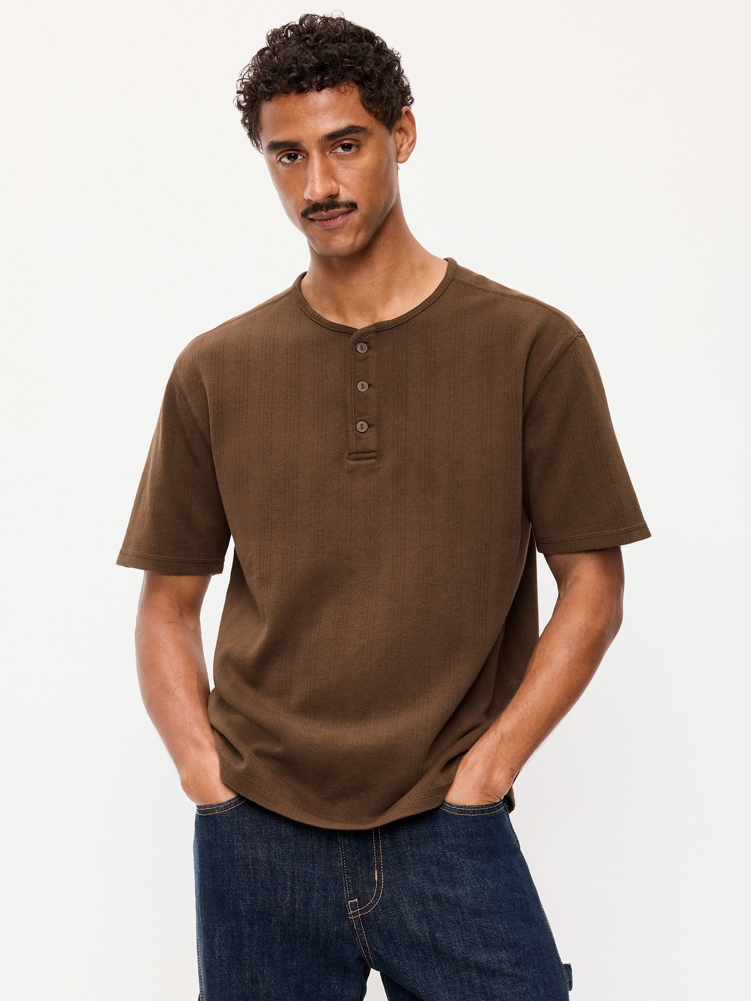 Garment-Dyed Henley Sweater T-Shirt