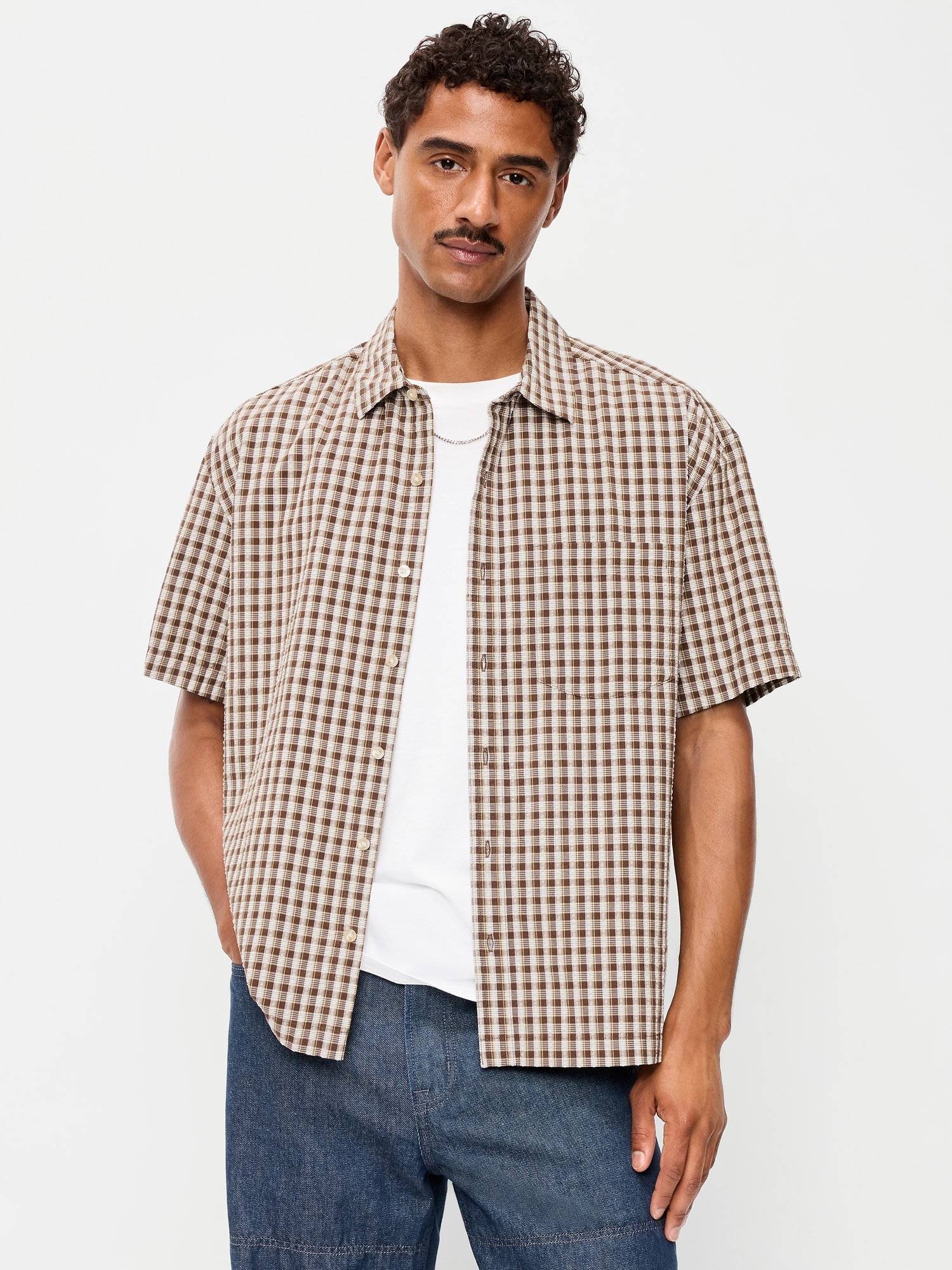 CHEMISE À POCHE TEXTURÉE À COUPE AMPLE À CARREAUX
