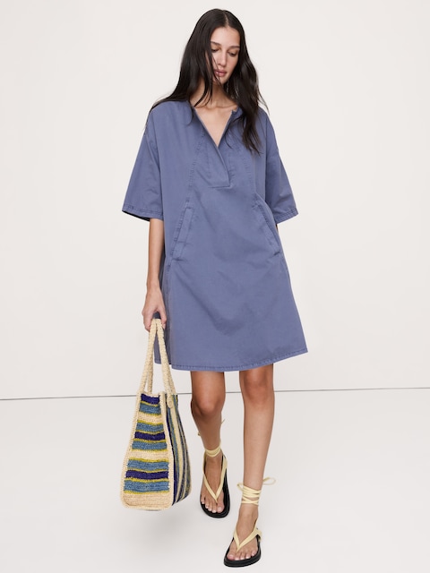 ROBE COURTE EN SERGÉ DE COTON À POCHES