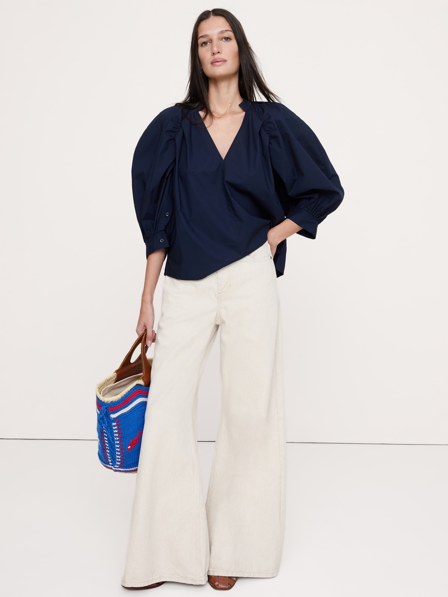HAUT À ENCOLURE FENDUE EN POPELINE DE COTON